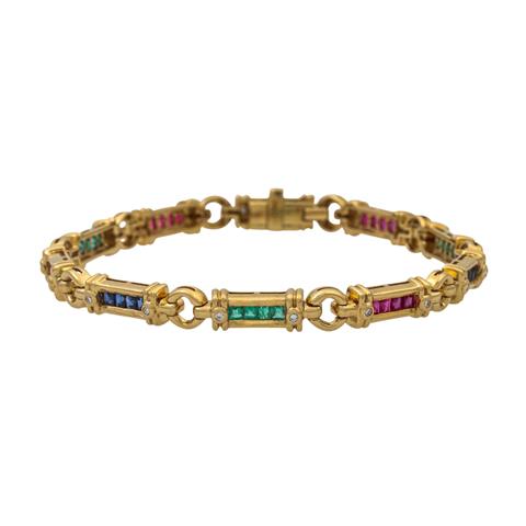 Armband mit Rubin-, Saphir-, Smaragdcarrés und Diamanten