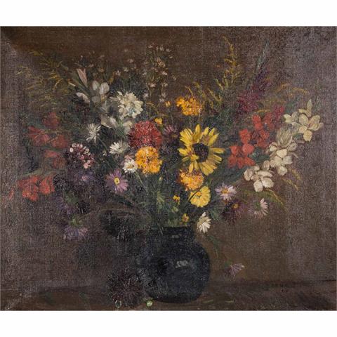 FAURE, AMANDUS (1874-1931), "Stillleben mit Sommerstrauß in dunkelblauer Vase",