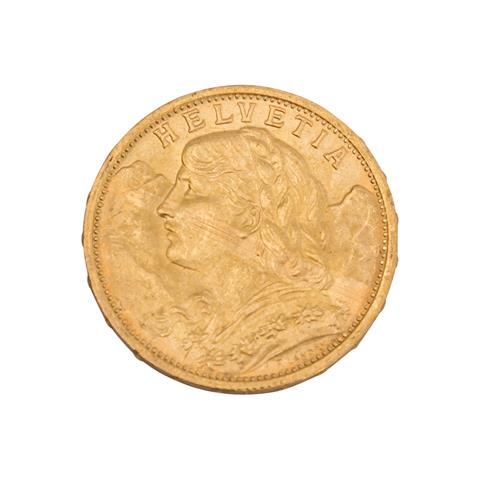 Schweiz/GOLD - 20 Franken Vreneli 1910 B,