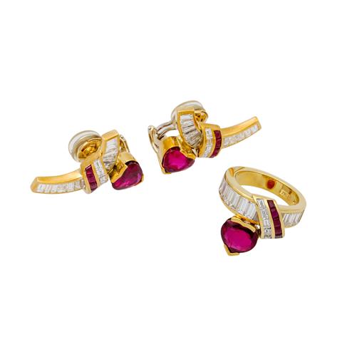 WEMPE Set Ring und Ohrringe mit feinsten Rubinen und Diamanten