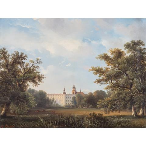 BECKER, AUGUST (1822-1887), "Dessau, Blick über den Park auf das Schloss",