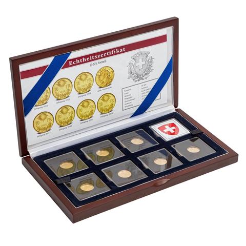 Schweiz/GOLD - 7 x 10 Franken Vreneli in Präsentationsetui,
