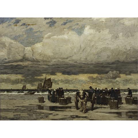 PULM, PETER (1882-1960), "Fischer mit gefüllten Körben am Strand",