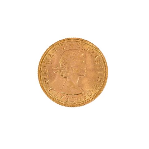 Großbritannien /GOLD - Elisabeth II mit Schleife, 1 Sovereign 1958,