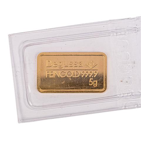 GOLDbarren – 5 g GOLD fein, Goldbarren geprägt, Hersteller Degussa,