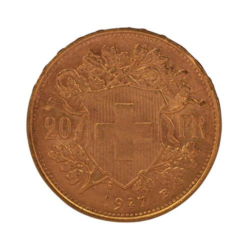 Schweiz/GOLD - 20 Franken Vreneli 1947 B,