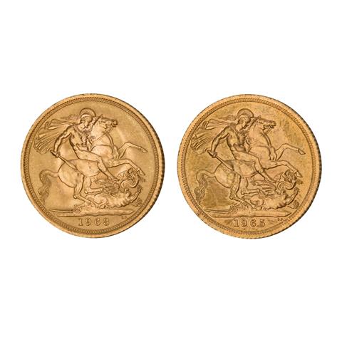 Großritannien /GOLD - Elisabeth II. m. Schleife 2 x 1 Sovereign
