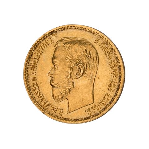 Russiche Kaiserzeit /GOLD - Nikolaus II 5 Rb 1902