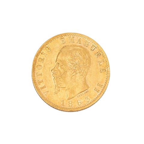 Italien /GOLD - 20 Lire 1863/T (Turin), Vittorio Emanuele II,