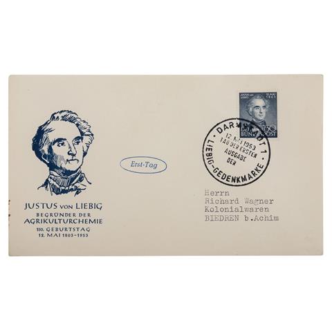 BRD - 1953, Ersttagsausgabe Justus Liebig auf Briefumschlag,