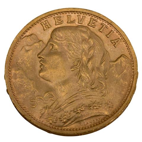 Schweiz/GOLD - 20 Franken Vreneli 1947 B,