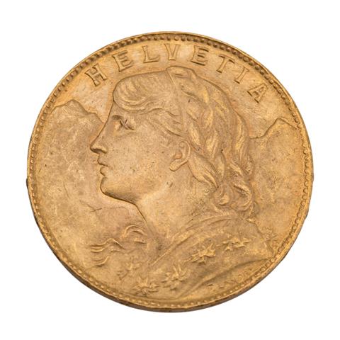 Schweiz / GOLD - 20 Franken 1922/B, Vreneli,