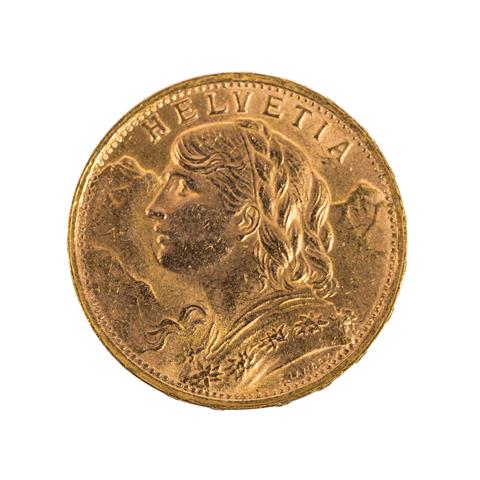 Schweiz / GOLD - 20 Franken 1935/B, Vreneli,