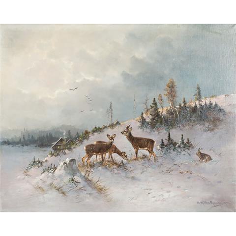 MÜLLER, MORITZ II (1869-1934) "Rotwild in Winterlandschaft"