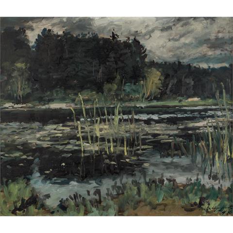 OSTROUNOW, VICTOR (1904-1955), "Uferpartie mit Wäldchen im Hintergrund",