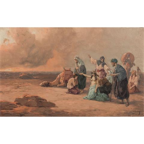 DIDIEN, J. (Maler/in 19./20. Jh.). "Beduinen mit orientalischen Frauen in der Wüste",