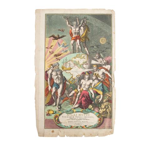 Titelblatt des Atlanten "Atlas novus", handkolorierter Kupferstich 18./19.Jh. -