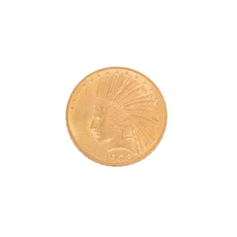USA/GOLD - 10 Dollars 1908 Indian Head,