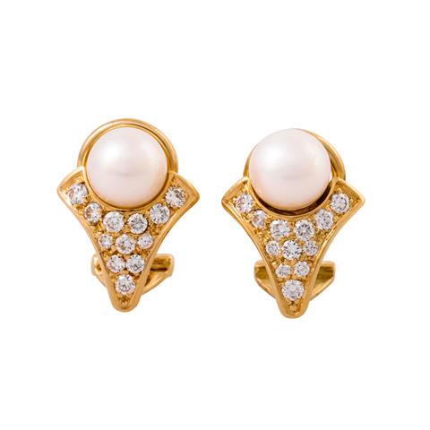 WEMPE Ohrringe mit Perlen und Brillanten zus. ca. 0,4 ct,