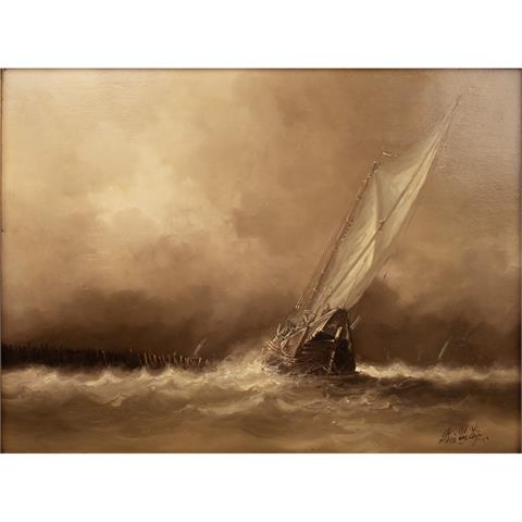 VERLEIJN?, LOUIS (undeutlich signiert, Maler 20. Jh.), "Segelschiff in tosender See",