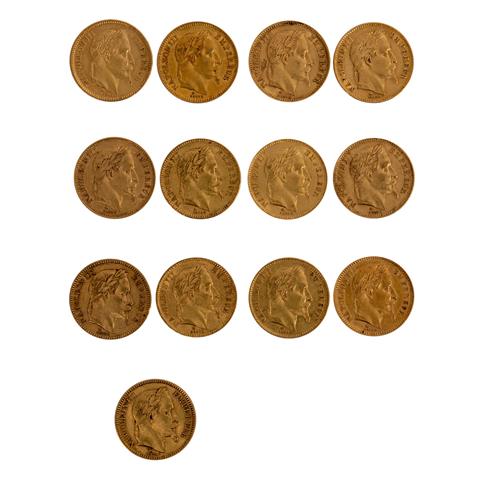 Frankreich /GOLD - 13 x 20 Francs Napoleon III. mit Kranz