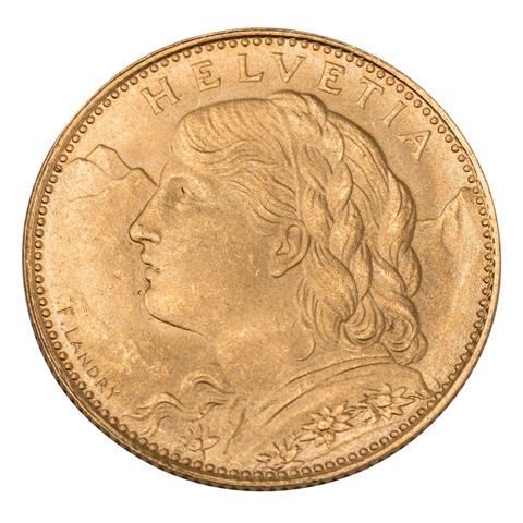 Schweiz /GOLD - 1 x 10 Sfr Vreneli 1922