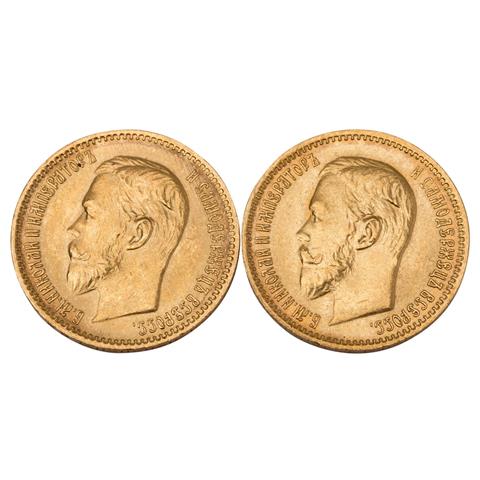 Russisches Kaiserreich /GOLD - 2 x 5 Rubel Nikolaus II. 1904