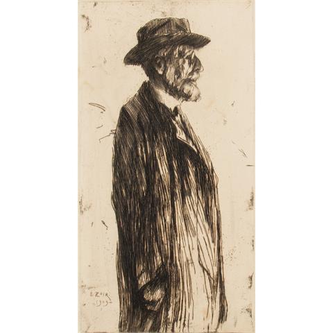 ZOIR, EMIL (1867-1936), "Halbportrait eines Herrn mit Hut im Profil",