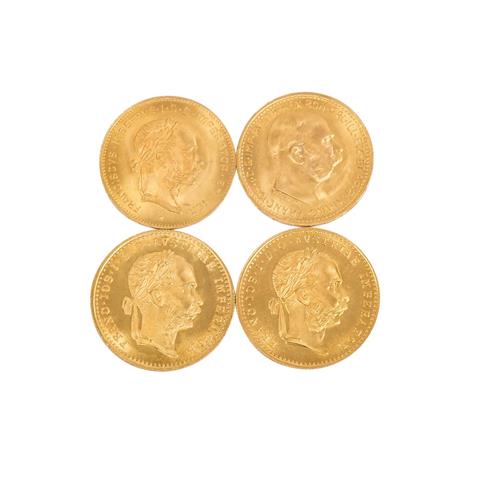 Österreich /GOLD - Lot Franz Josef I. mit  2 x 1 Dukat, 1 x 4 Florin und 1 x 10 Kronen