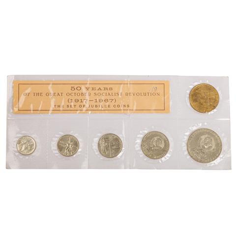 Sowjetunion - KMS zu 1,95 Rubel 1967 (5 Münzen + 1 Medaille),