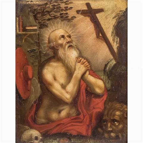 MALER/IN 17./18. Jh., "Der Heilige Hieronymus in der Felsengrotte betend",