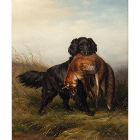 DEIKER, JOHANNES CHRISTIAN (1822-1895), "Jagdhund, einen Fuchs apportierend",