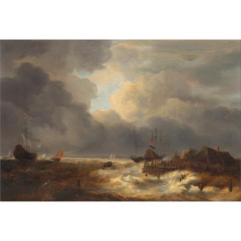 ACHENBACH, A. (Maler 19. Jh.), "Schiffe auf tosender See vor der Küste",