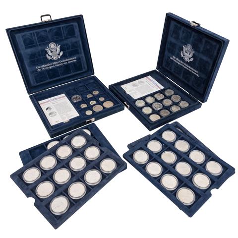 USA - 2 Boxen mit den offiziellen Silber-Gedenkmünzen,