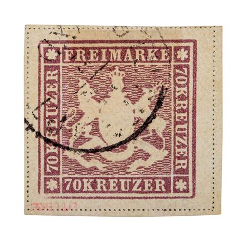 Altdeutsche Staaten / Württemberg - 1873, 70 Kreuzer violettbraun, gestempelt,