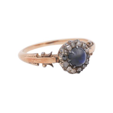 Historischer Ring mit Diamant- und blauem Farbsteinbesatz,