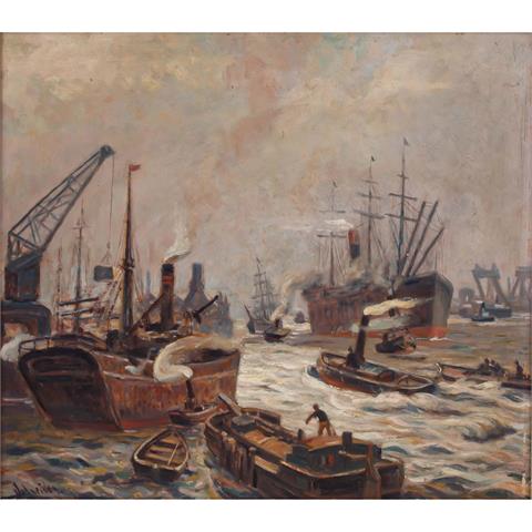 SCHNEIDER (Maler/in 20. Jh.), "Schiffe im Hafen",