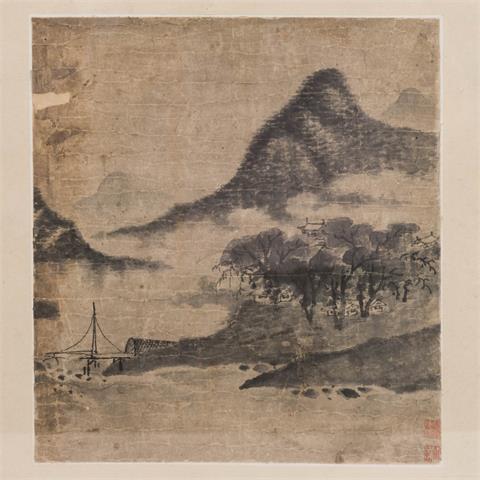 Tuschmalerei mit Darstellung einer Landschaft. CHINA, 19. Jh.,