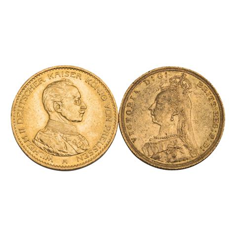 GOLD / Grossbritannien / Preussen - Sovereign 1889/s und 20 Mark Preussen 1914,