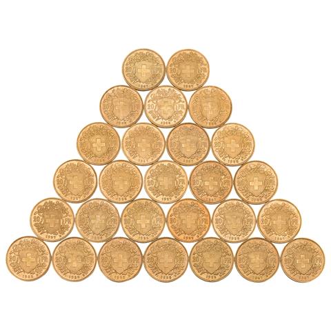 Schweiz/GOLD - 27 x 20 Franken Vreneli,
