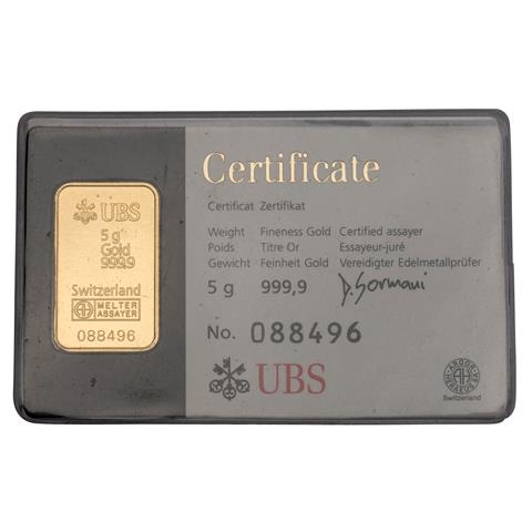 5 Gramm Barren GOLD, UBS Kinebar