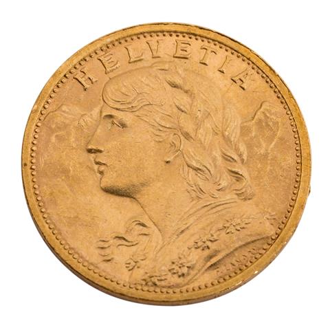 Schweiz /GOLD - 20 Sfr. Vreneli 1908
