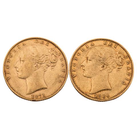 Grossbritannien - 2 x GBP 1866(70), 1871(105), Queen Victoria,