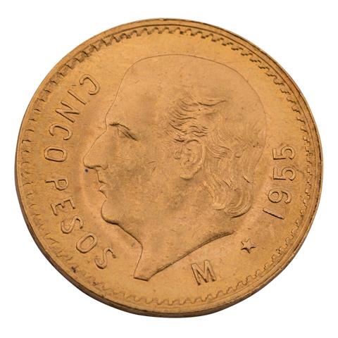 Mexiko /GOLD Centenarios - 5 Pesos 1955 stgl.