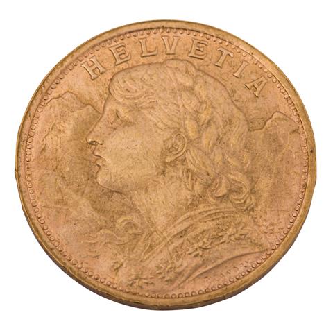 Schweiz / GOLD - 20 Franken 1935/B, Vreneli,