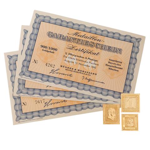 Briefmarken in GOLD - Schwarzer Einser, Sachsen Dreier, 1/2 Silbergroschen,