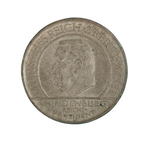 Deutsches Reich / Weimarer Republik - 3 RM Hindenburg / Schwurhand 1929/D,