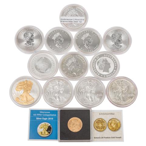 SILBER / GOLD - 12 teils besondere 1 Unzen Münzen,