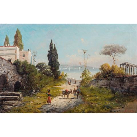 CIOTTA, F. (XIX) "Szene in einem Dorf an den Ufern der Bucht von Neapel"