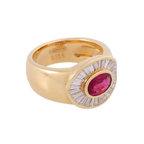 WEMPE Ring mit feinem Rubin umgeben von Diamanten, zus. ca. 1,41 ct